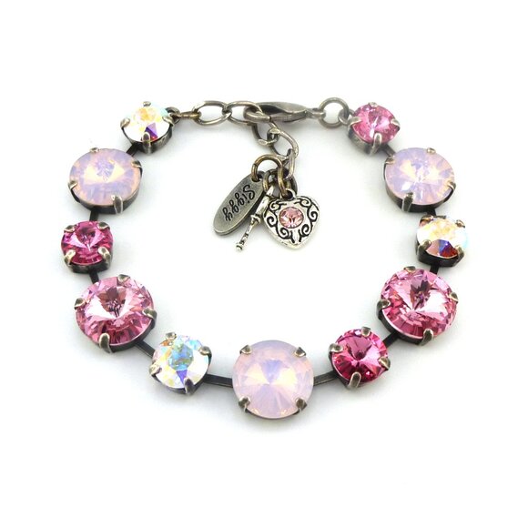 Rosé Glow Light Pink and Crystal AB Tennis Bracelet Made with Genuine Crystals - Picture 3 of 8